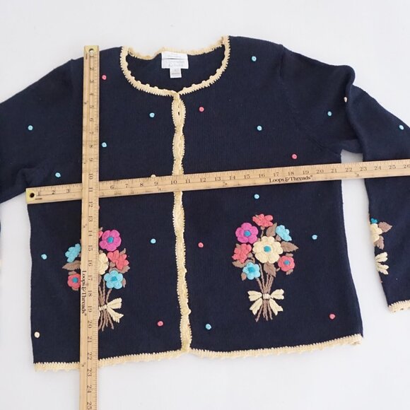 Christopher & Banks Floral Embroidered Cardigan Cottagecore Knit L - Picture 3 of 9